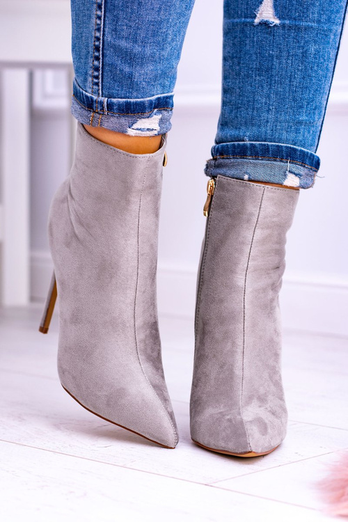 Сірі замшеві венеціанські черевики Lu Boo на шпильці