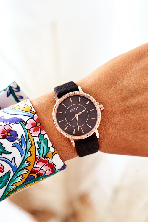 Годинник на шкіряному ремінці без нікелю ERNEST Black