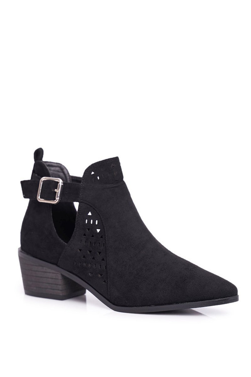 Чорні замшеві чоботи на підборах з пряжкою Esen