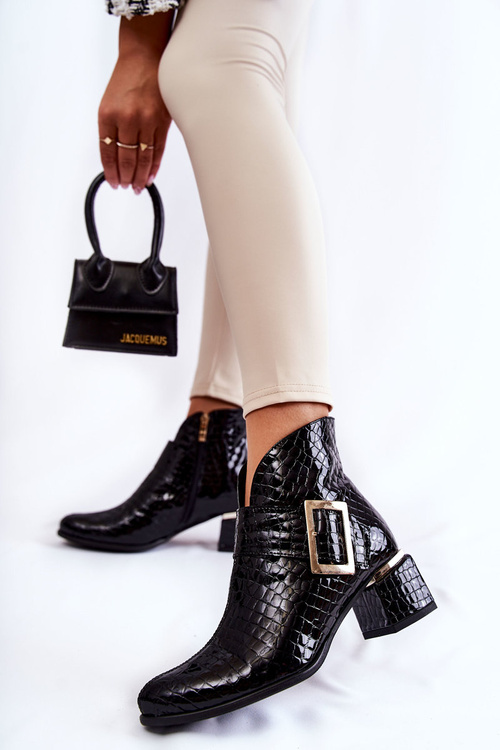 Шкіряні чоботи з малюнком "крокодил" на блискавці. Чорні Briana