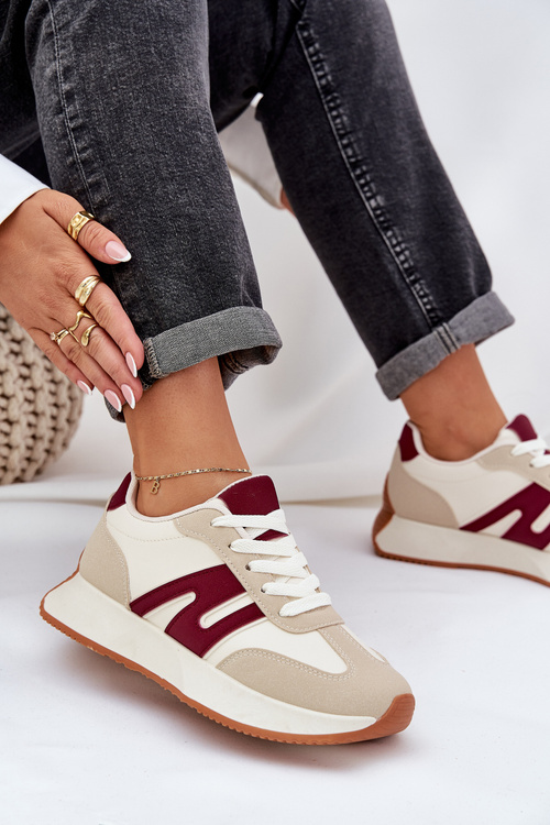 Жіночі Спортивне Взуття На Платформі Бежево-Червоне Emidi