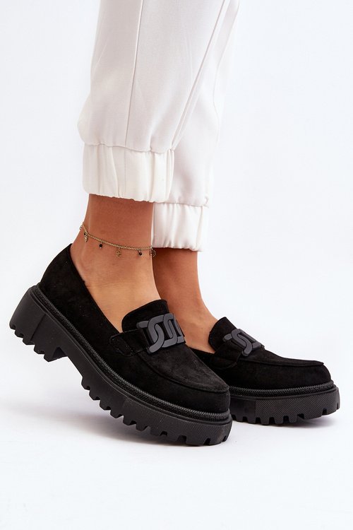 Жіночі чорні лофери з ланцюжком Mevre