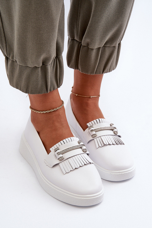 Легкі жіночі шкіряні мокасини на платформі білі S.Barski LR590