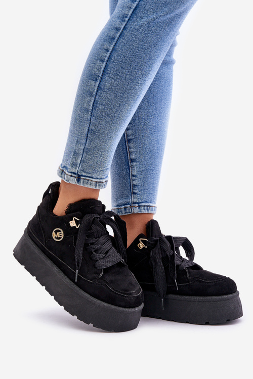 Жіночі кросівки на платформі з флісовою підкладкою, чорні Velarisea