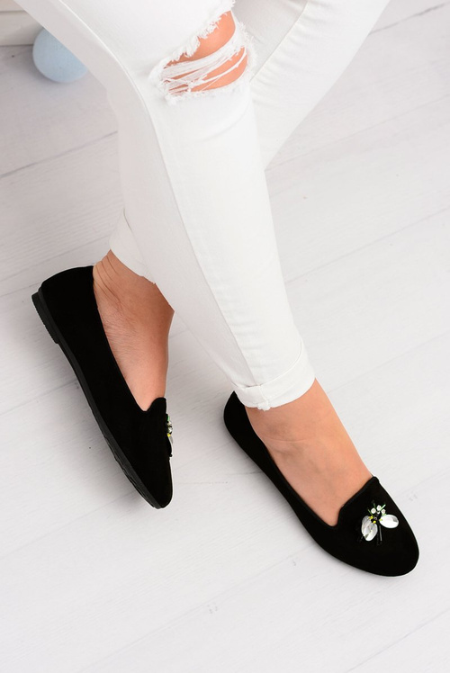 Замшеві чорні жіночі балетки Lords на шнурівці Veni