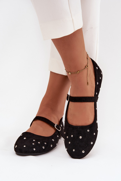 Прикрашені жіночі балерини з ремінцем Чорний Olivisse