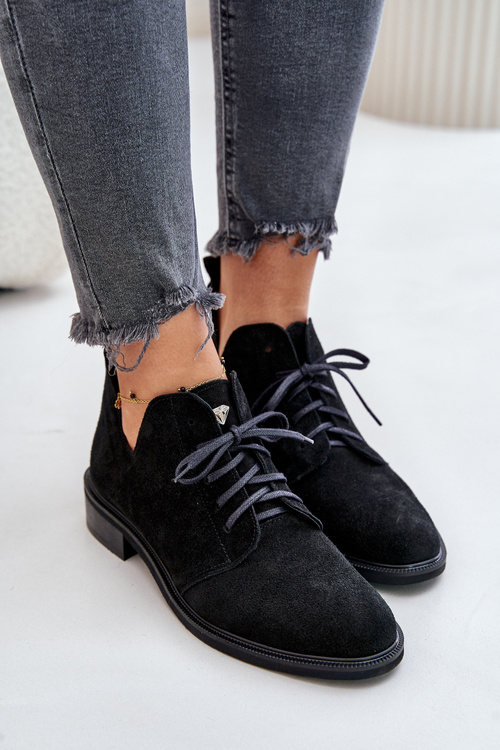 Zazoo 2959 Замшеві оксфорди на шнурівці на плоскій підборі чорні