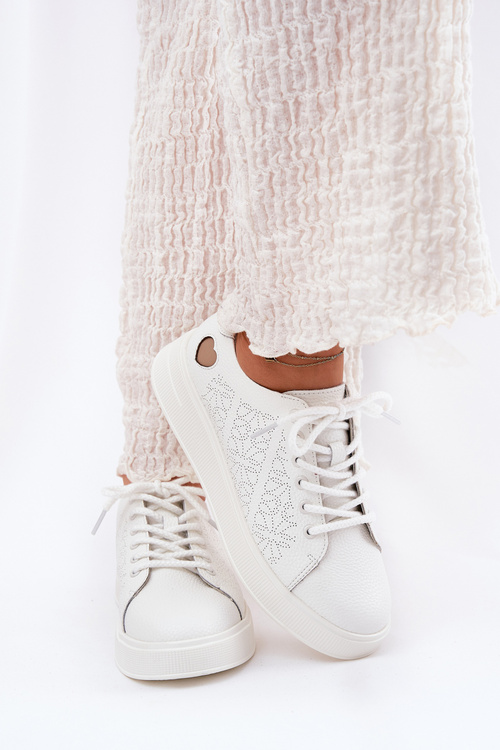 Жіночі Шкіряні Кросівки На Платформі Vinceza 88018 Білі