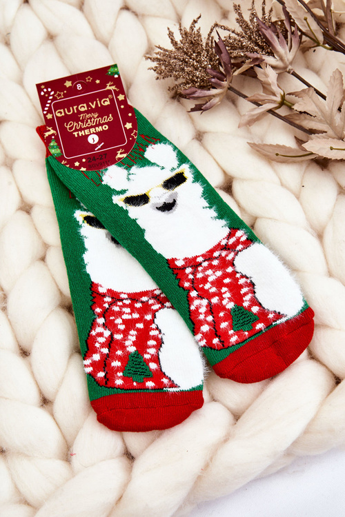 Дитячі новорічні бавовняні термоактивні шкарпетки Alpaca Green