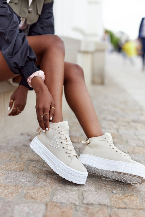 Жіночі високі кросівки на платформі бежеві Manhattan