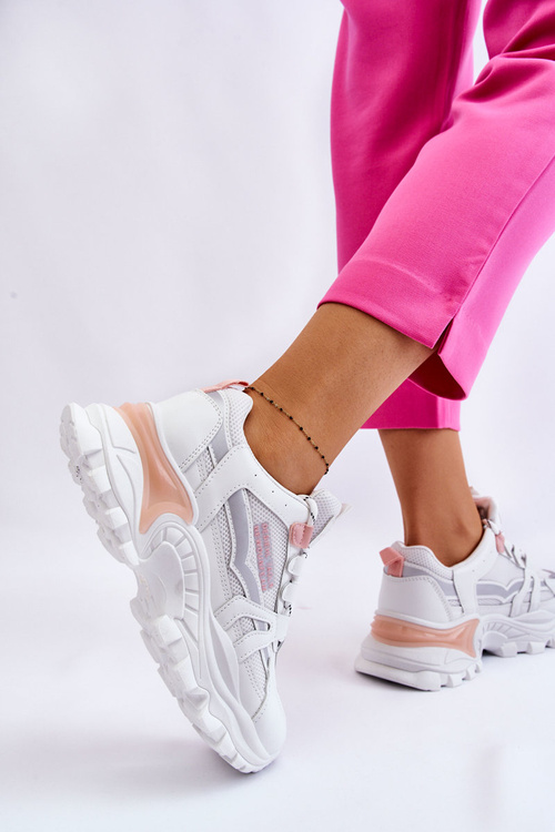 Модні жіночі кросівки на платформі біло-рожеві біко