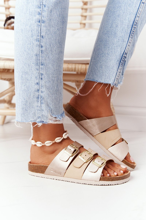 Шкіряні профільовані тапочки Big Star HH274585 Beige-Gold