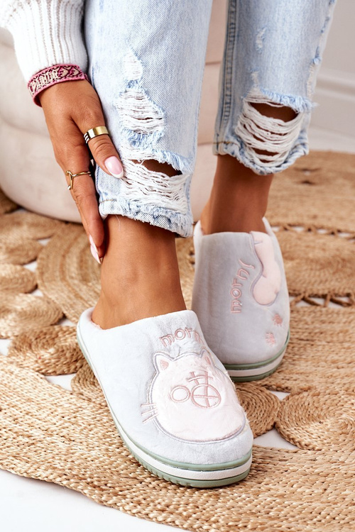 Велюрові тапочки з котиком зеленого Доброго ранку