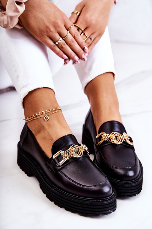 Жіночі броги Шкіряні золотисті прикраси Laura Messi 2383 Чорні