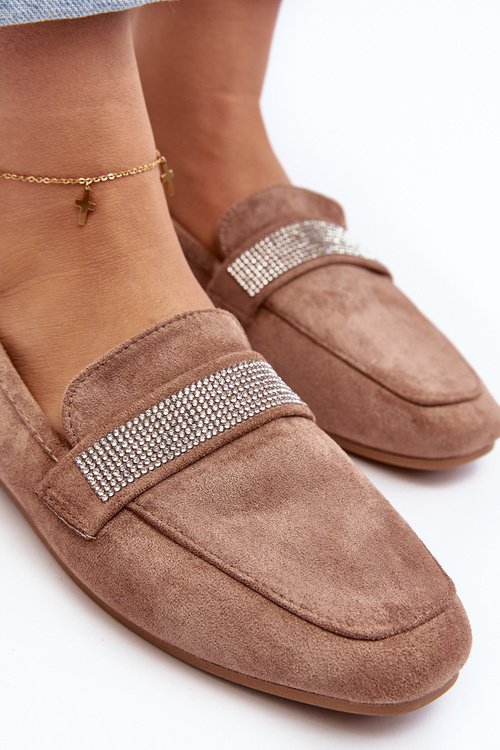 Жіночі мокасини з цирконами світло-коричневого кольору Ralrika
