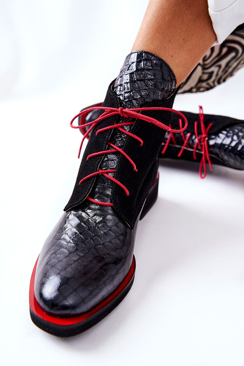 Шкіряні черевики з візерунком алігатор Темно-сині чорні Лаорелія