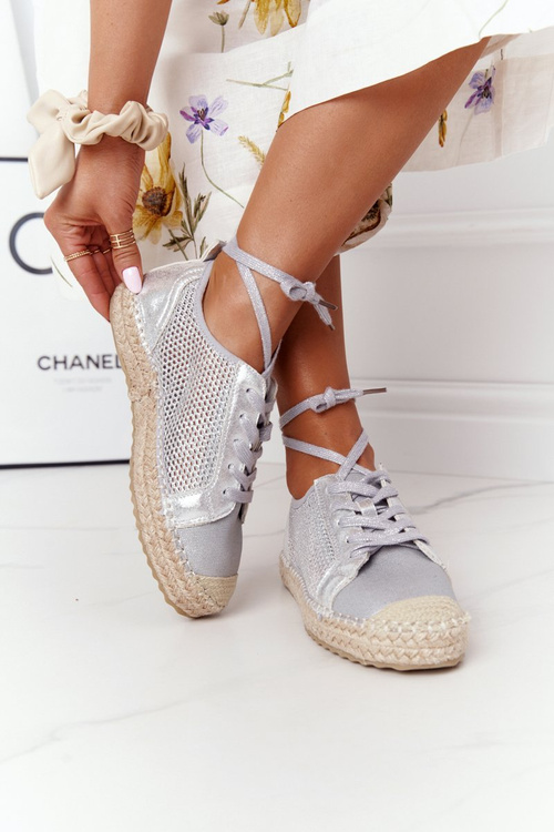 Шнуровані ажурні еспадрільї S.Barski L17704 Срібло