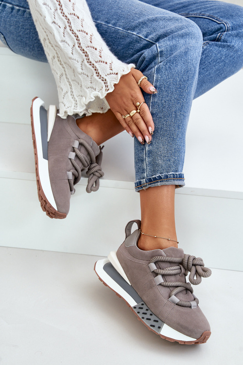 Замшеві жіночі кросівки на платформі з товстою шнурівкою Artiker 54C1463 сірі