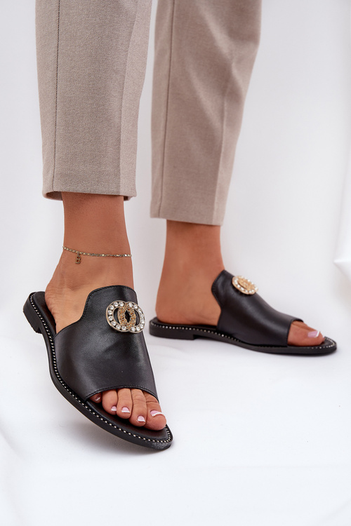 Елегантні Жіночі Шкіряні Сандалі З Декорацією Zazoo 3008 Чорні