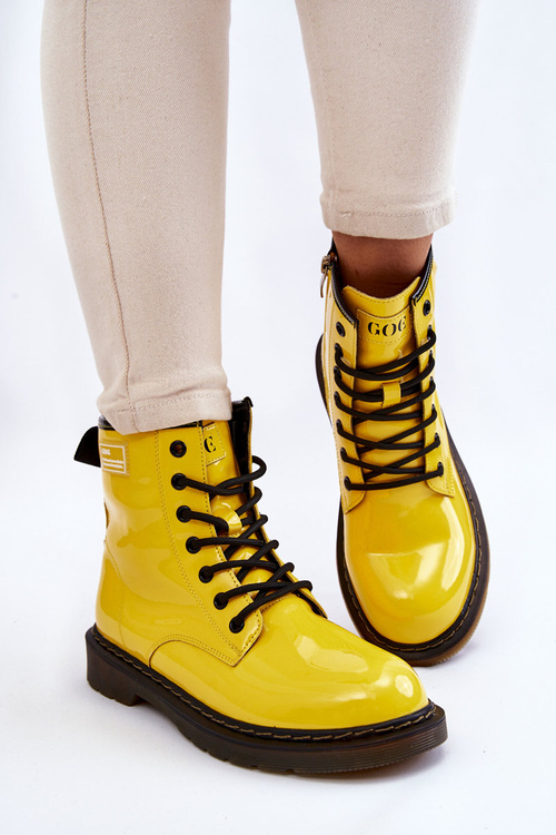 Чоботи жіночі лаковані утеплені GOE II2N4054 Жовті