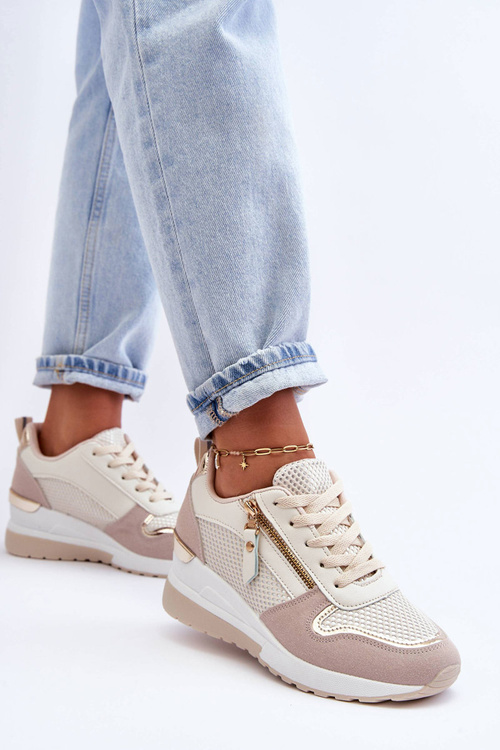 Жіночі кросівки на платформі сиван бежево-білі