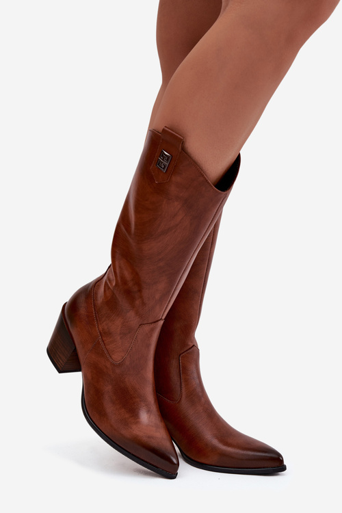 Шкіряні Ковбойські Чоботи На Каблуці  Zazoo 70155 Коричневі