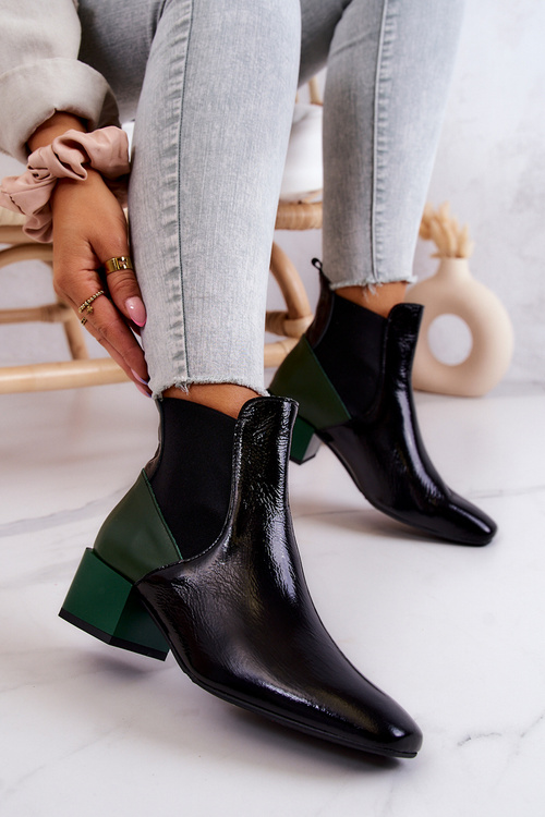 Чорно-зелені шкіряні чоботи на стовпі Kailey