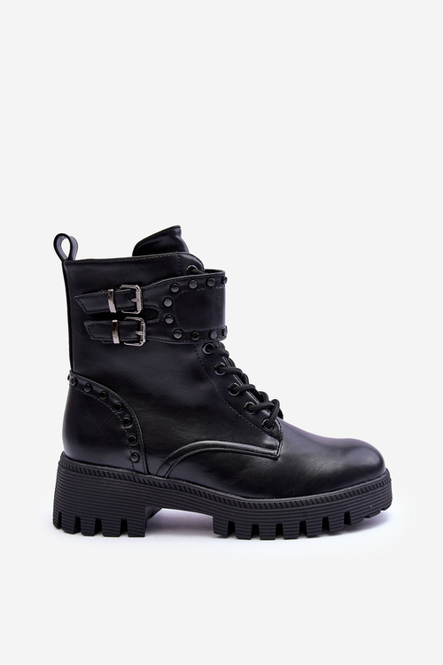 Шкіряні оздоблені чоботи Worker Black Carshena