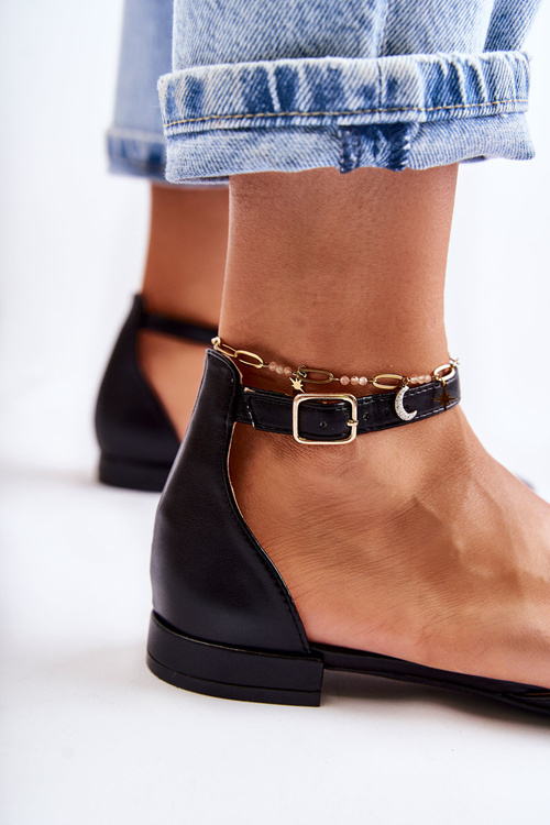 Жіночі шкіряні босоніжки-балетки в чорному кольорі Caprise