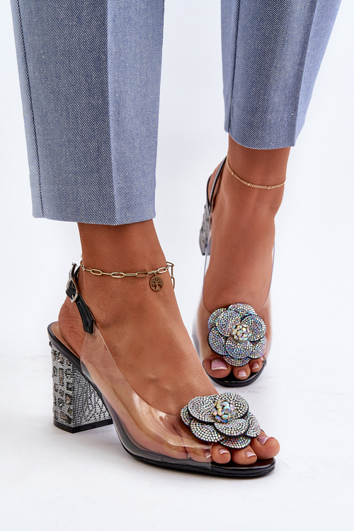 Прозорі босоніжки на шпильці з декором S.Barski MR38-356 Чорні