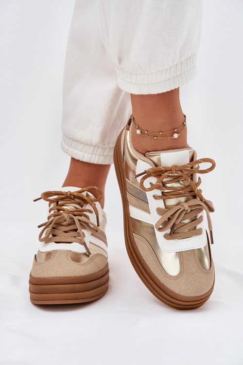 Жіночі Кросівки На Платформі З Подвійним Шнурівкою Леопард Золоті Шпильки