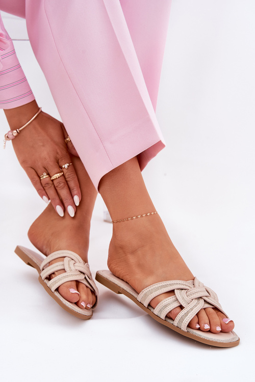 Жіночі Плоскі Сандалі З Переплетеними Ремінцями Бежеві Acimine