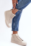 Жіночі стьобані кросівки на блискавці світло-бежеві Big Star MM274018