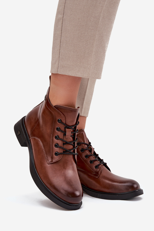 Ізольовані шкіряні жіночі ботильйони на низькому каблуці Vinceza 39953 коричневі