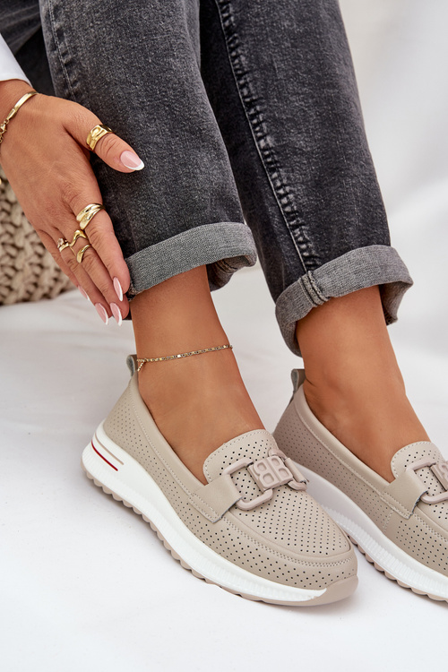 Жіночі Шкіряні Мокасини на Платформі S.Barski LR51-556 Бежеві