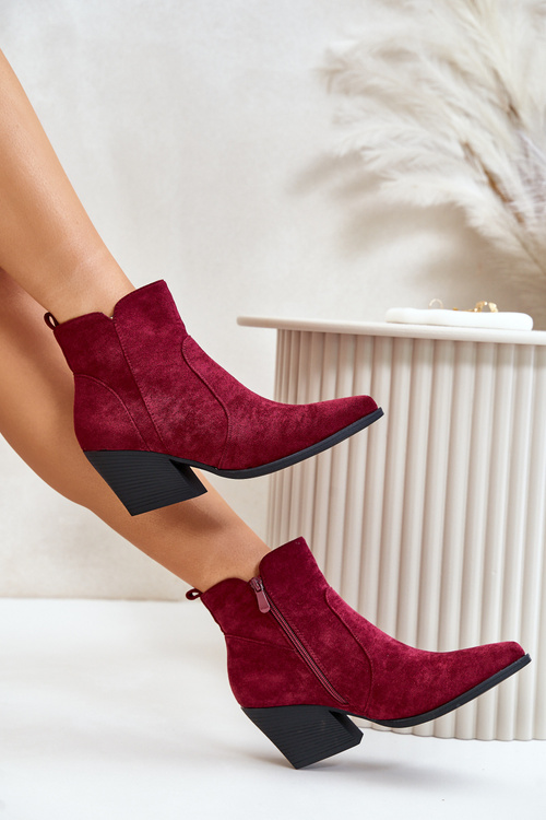 Утеплені ковбойські чоботи з еко-замші на блискавці бордового кольору Virtris