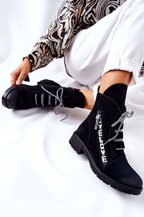 Шкіряні черевики з декоративною блискавкою чорного кольору Lomissa