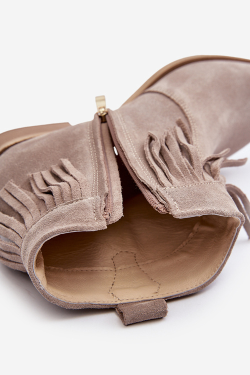 Zazoo 3430 Жіночі замшеві чоботи з бахромою капучино