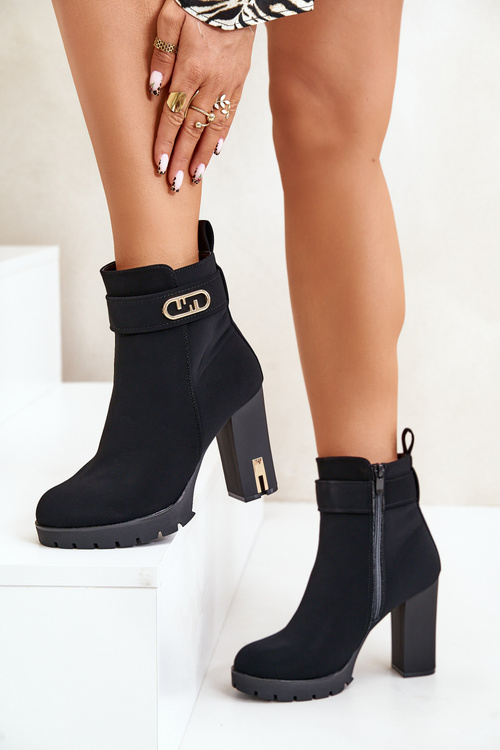 Утеплені жіночі ботильйони на підборах і блискавці чорні Narielis