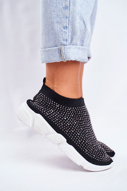 Жіноче спортивне взуття сліпони чорного кольору з цирконами Milodin