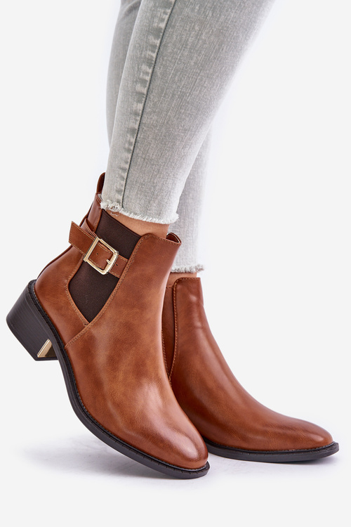 Жіночі ботильйони на невисокому каблуці з золотистою пряжкоюCamel Vomera