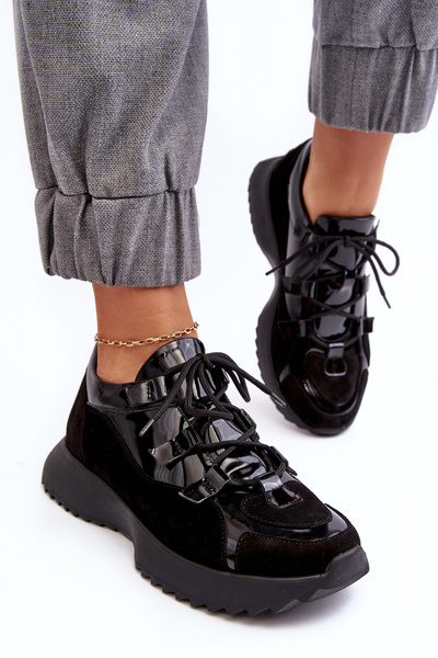 Жіноче шкіряне лаковане спортивне взуття M01/2 Zazoo Black