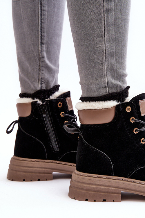 Жіночі стьобані черевики з хутряною підкладкою, чорні фенан