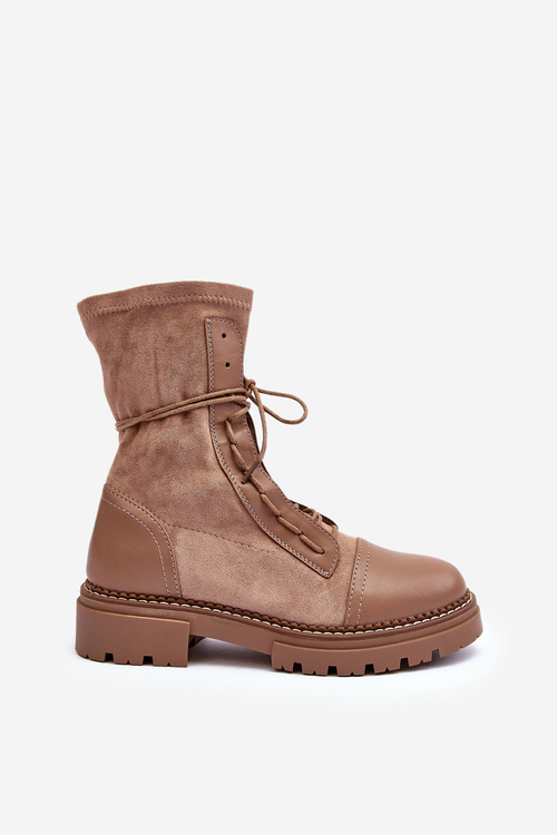 Жіночі замшеві чоботи на шнурівці бежеві Marirla