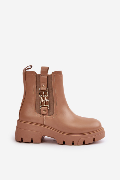 Теплі жіночі черевики Екошкіра з золотистим декором Бежеві еривіани