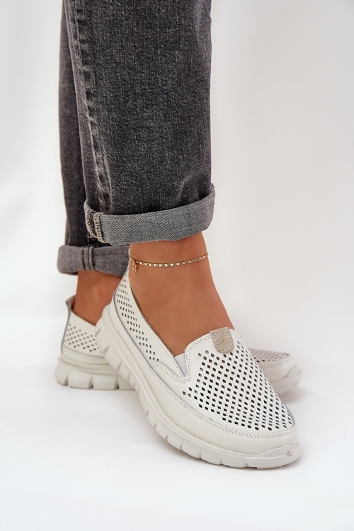 Легкі Шкіряні Перфоровані Жіночі Мокасини На Платформі Білі Tanelora