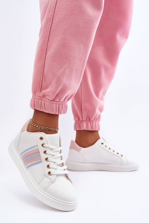 Шкіряне жіноче спортивне взуття біло-рожевий Rilee