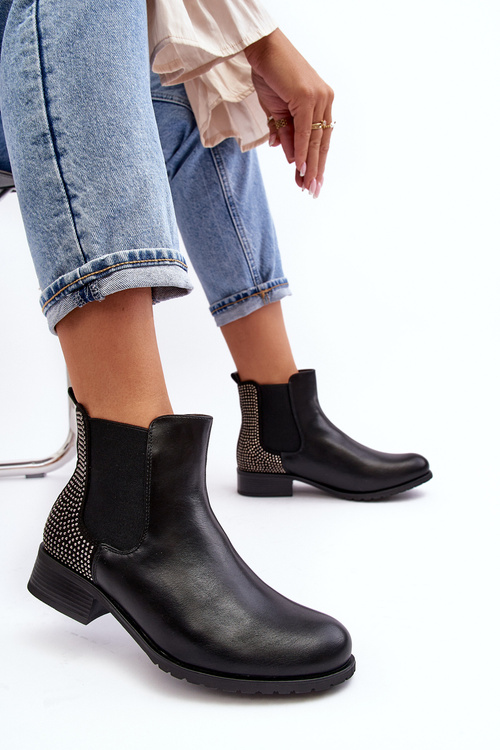 Жіночі низькі чоботи Ботильйони з прикрасами чорного кольору Donname