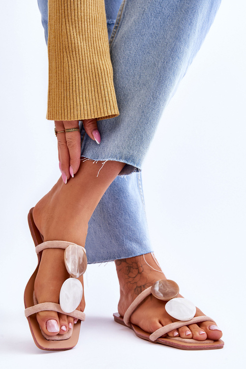 Прикрашені замшеві тапочки голого кольору Victoria