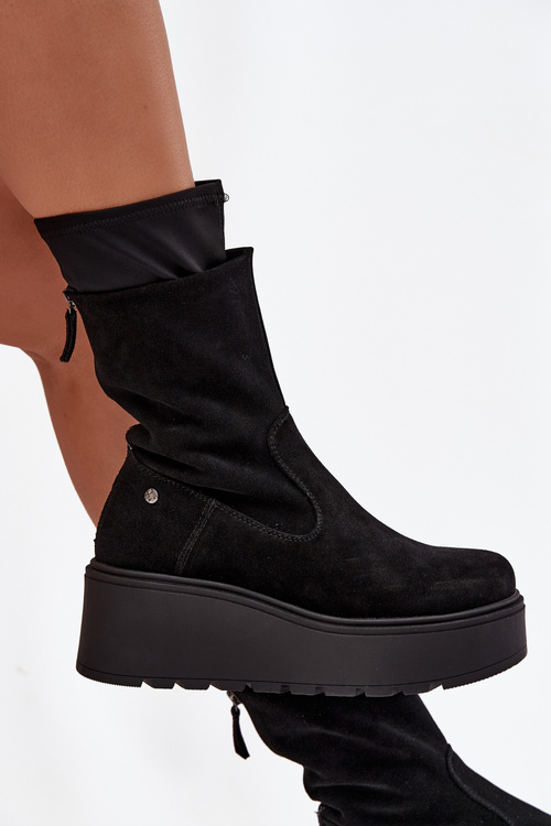 Жіночі шкіряні замшеві чоботи на масивній платформі Maciejka A7161-20 Чорні